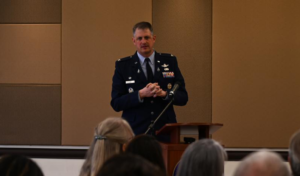 Space Launch Delta 30 Commander Col. Robert Long speaks at a housing forum
