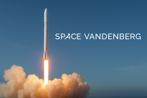 Space vandenberg graphic with logo and rocket launching