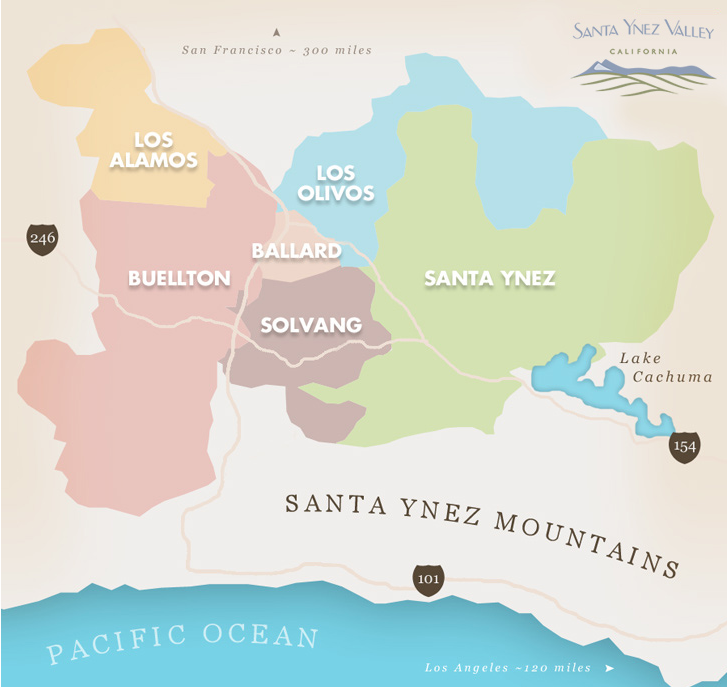 Graphic map of the Santa Ynez Valley