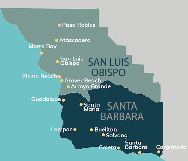 Map of Santa Barbara and San Luis Obispo Counties