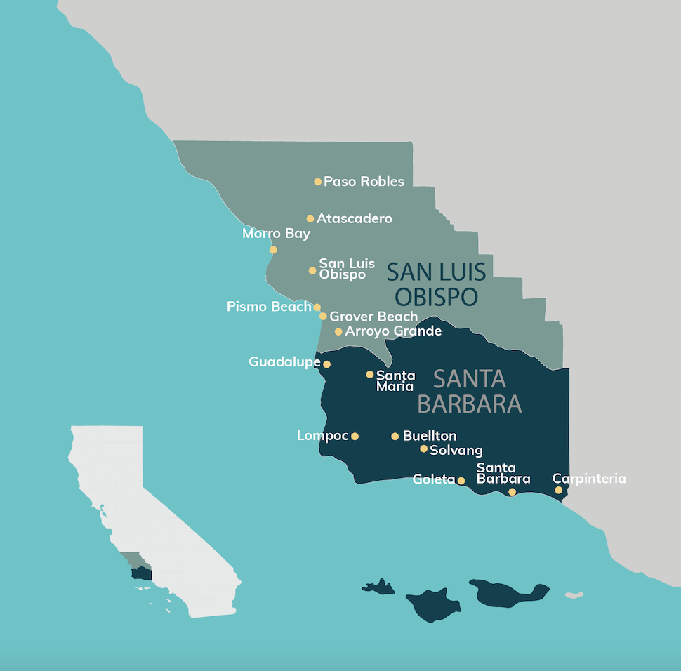 Map of Santa Barbara and San Luis Obispo Counties