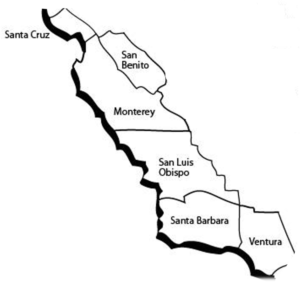 Map showing the six counties of California's Central Coast