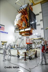 NASA workers place satellite components
