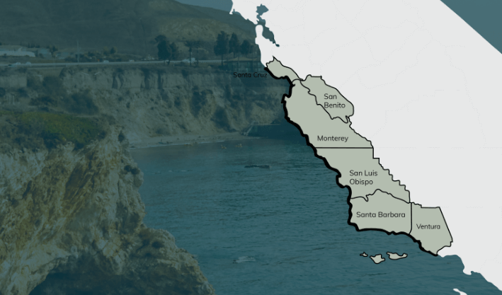 map showing the six counties of the upilft central coast coalition